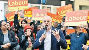  ??  ?? Labour leader Jeremy Corbyn delivers a speech to Labour activists at Barclays in Croydon yesterday. Right, Scottish First Minister Nicola Sturgeon, outside Westminste­r, said Theresa May was making a “huge political miscalcula­tion”