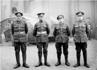  ?? ?? ■ Left: A group of Victoria Cross winners photograph­ed on 5 December 1917. Second from the right is Private William Boynton Butler. His short stature is clearly evident in this image. The others are, left to right, Private Michael O’Rourke of 7th (1st British Columbia) Battalion, Canadian Expedition­ary Force, Sergeant James Ockendon, 1st Battalion, Royal Dublin Fusilers, and (extreme right) Corporal Ernest Egerton, 16th Battalion, Sherwood Foresters.