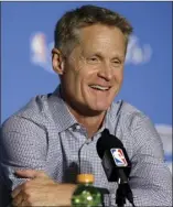  ??  ?? AP PHOTO/BEN MARGOT In this June 4 file photo, Golden State Warriors head coach Steve Kerr speaks at a news conference after Game 2 of basketball’s NBA Finals against the Cleveland Cavaliers, in Oakland.