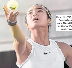  ??  ?? From No. 715, Alex Eala is now No. 662 in the WTA rankings.