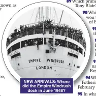  ?? ?? NEW ARRIVALS: Where did the Empire Windrush dock in June 1948?