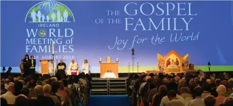  ??  ?? The opening prayer of the World Meeting of Families at the RDS in Dublin last night. Photo: Justin Farrelly