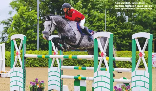  ??  ?? Anja Moret, 15, jumps three faultless rounds on seven-year-old Fell Capone to win the newcomers