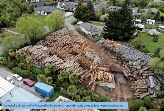  ??  ?? A stockpile of logs at City Firewood in Christchur­ch, approximat­ely three to four weeks' production.