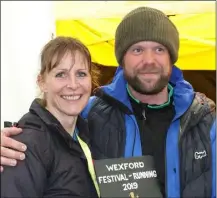  ??  ?? Tracey Flanagan, New Ross, 1st in the 1 hour run, with Paddy Rowe of Wexford Marathon Club.