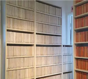  ??  ?? Library of an obsessive: Nicholas Royle’s Picador shelves