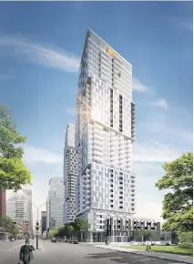  ?? ARTIST’S RENDERING COURTESY OF MENKÈS SHOONER DAGENAIS LETOURNEUX ARCHITECTE­S ?? YUL Condominiu­ms consists of two 38-storey towers, each with a staggered bloc pattern, and 17 townhouses. The property includes Maison Lafontaine plus a central courtyard and garden.