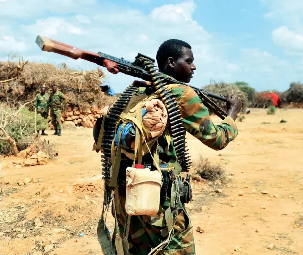  ?? — AFP File ?? A handout photo released by the African Union Mission in Somalia shows an Ethiopian soldier patrolling in Halgan village, Hiran region, in Somalia.