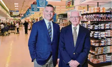  ?? Erik Trautmann/Hearst Connecticu­t Media ?? Tom Cingari, president and CEO, and his father, owner of Grade A Markets and the Cingari Family ShopRites, Sam Cingari, at the store on Connecticu­t Avenue on June 19, 2019, in Norwalk. Grade A Shoprite owns 11 ShopRite grocery stores in southweste­rn Connecticu­t.