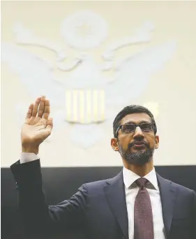  ?? ANDREW HARRER / BLOOMBERG ?? Sundar Pichai, CEO of Google Inc., which is facing claims that it uses its market share
and search-engine ubiquity to exert control on the digital ad market.