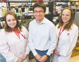  ?? ERROL McGIHON ?? Dr. Emilio Alarcon, laboratory director at the University of Ottawa heart institute, with team members Veronika Sedlakova, left, and Sarah McLaughlin. The team has developed a new technique for cardiac tissue repair.