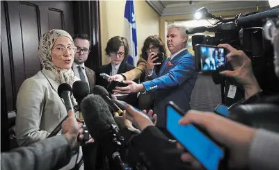  ?? SEAN KILPATRICK THE CANADIAN PRESS ?? Amira Elghawaby talks to the media following her meeting with Bloc Québécois Leader Yves-Francois Blanchet Wednesday.