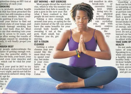  ??  ?? A woman meditates in a lotus position as she improves her mental health.