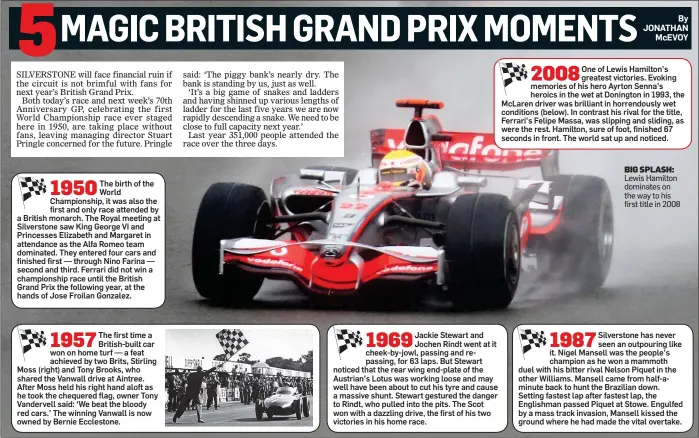  ??  ?? BIG SPLASH: Lewis Hamilton dominates on the way to his first title in 2008