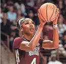  ?? JEFF BLAKE/USA TODAY SPORTS ?? Mississipp­i State forward Jessika Carter shoots against South Carolina on Jan. 7 at Colonial Life Arena in Columbia, S.C.