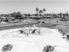  ?? PHOTO VINCENT OSUNA ?? The water splash pad at Eager Park on Friday in Imperial. A constructi­on bid was awarded Wednesday so that a new shade structure can be built over the splash pad.