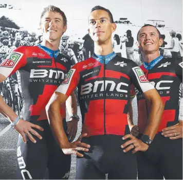  ?? Picture: SARAH REED ?? POWERFUL: BMC Australian riders Rohan Dennis, Richie Porte and Simon Gerrans.