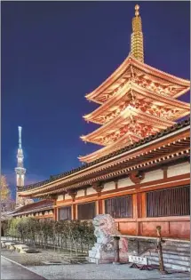  ?? Manjik / Getty Images ?? A VISIT to the Sensoji Buddhist Temple, here illuminate­d in the early evening, is a classic Tokyo experience. Be sure to stop by.