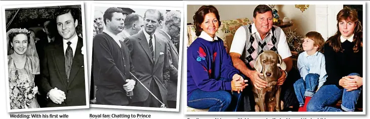  ??  ?? Wedding: With his first wife Joan McGuinness in 1953
Royal fan: Chatting to Prince Philip in Blackpool in 1963
Family man: At home with his second wife Jackie and their children