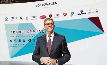  ??  ?? Big plans: Heizmann says Volkswagen is aiming to sell 400,000 new energy vehicles per year in China by 2020 and 1.5 million per year by 2025. — Reuters