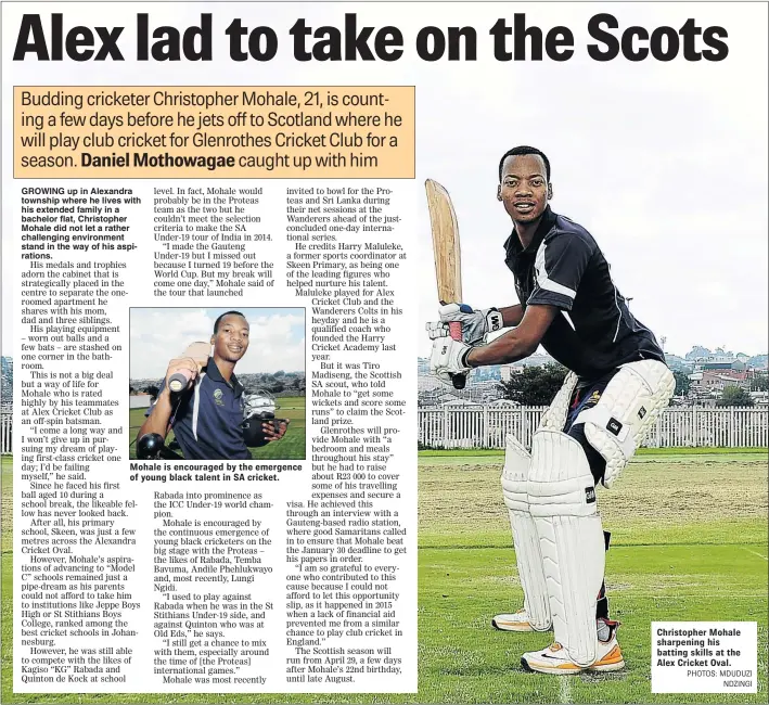  ?? PHOTOS: MDUDUZI NDZINGI ?? Mohale is encouraged by the emergence of young black talent in SA cricket. Christophe­r Mohale sharpening his batting skills at the Alex Cricket Oval.