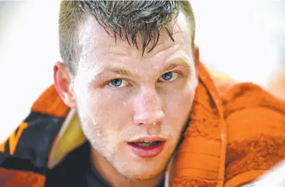  ?? CONFIDENT: Jeff Horn during his last sparring session yesterday before heading off to the US to fight. ??