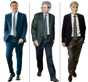  ??  ?? I protagonis­ti Matteo Renzi Senatore del Pd, 43 anni, ex segretario del partito, premier dal 2014 al 2016 Paolo Gentiloni Deputato del Pd, 63 anni, premier dal 2016 allo scorso giugno Graziano Delrio Deputato del Pd, 58 anni, ministro ai Trasporti con Renzi e Gentiloni