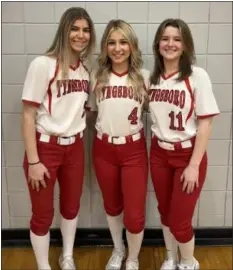  ?? COURTESY PHOTO ?? Serving as captains of a talented Tyngsboro High softball team are, from left, Carly Dimento, Madi Mical and Katelyn Mcandrew.