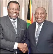  ?? ?? South Africa President Cyril Ramaphosa (L) and Namibia President Hage Geingob in this file picture.