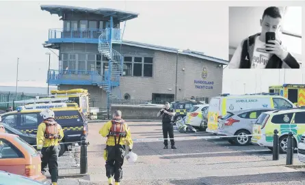  ??  ?? Emergency services at Roker Beach. Inset, Liam Hall.