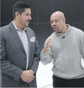  ?? PIERRE OBENDRAUF ?? Former Montreal Alouettes quarterbac­k Anthony Calvillo, left, and boxer Otis Grant, were participan­ts in the Heads Up concussion conference at McGill University in Montreal.