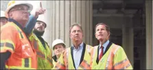  ?? Tyler Sizemore / Hearst Connecticu­t Media ?? U.S. Sen. Richard Blumenthal, D-Conn., far right, and Connecticu­t Gov. Ned Lamont, second from right, meet with crews to survey damage to an I-95 overpass and speak about infrastruc­ture in Stamford last month.