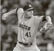  ?? Paul Beaty / Associated Press ?? Astros starter Brad Peacock delivers a solid start Thursday night against the White Sox. He gave up one run on seven hits over 61⁄3 innings.