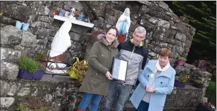  ??  ?? Seamus Doyle, Christina Doyle and Mary Doyle at the Famine Memorial Grotto, Rathdrum.