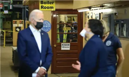  ?? Photograph: Brendan Smialowski/AFP/Getty Images ?? Joe Biden at the Carrollton water treatment plant in New Orleans on Thursday. The unemployme­nt rate ticked up to 6.1% from 6% in March.