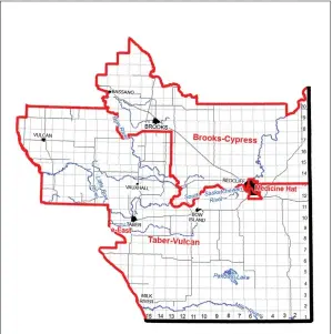  ?? IMAGE FROM WWW.ABEBC.CA ?? The Alberta Electoral Boundaries Commission has proposed these ridings for southeaste­rn Alberta. The deadline for public input on the propsed changes is July 8.