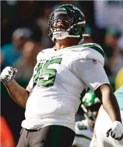  ?? ADAM HUNGER/AP ?? Jets defensive tackle Quinnen Williams has come into his own in his fourth season with eight sacks and 18 quarterbac­k hits in 10 games.