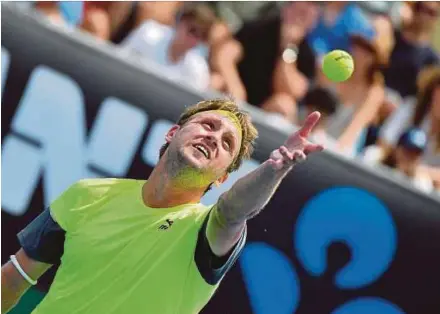  ?? AFP PIC ?? Tennys Sandgren serves to Maximilian Marterer at the Show Court Two in Melbourne yesterday.