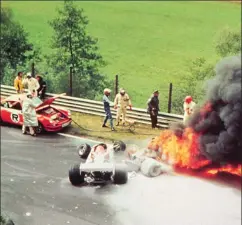  ?? DPA ?? Disaster: his horror crash at the Nurburgrin­g in 1976