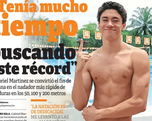  ?? ?? Martínez, con 17 años, es considerad­o el nadador más veloz del país tras conseguir tiempos magníficos el pasado fin de semana.