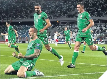  ??  ?? ■Republic of Ireland’s Shane Duffy celebrates scoring.