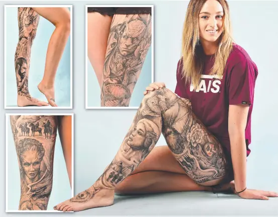  ?? Picture: SHAE BEPLATE ?? TATT’S IMPRESSIVE: Taylor Cason is Townsville’s biggest Game of Thrones fans with her leg covered with tattoos from the series.