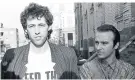  ?? Larry Ellis ?? Bob Geldof and Midge Ure outside SARM Studios, London, during the recording of the Band Aid single ‘Do They Know It’s Christmas?’