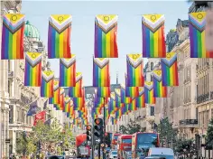  ?? ?? The redesigned Pride rainbow is displayed along Regent Street for Pride Month