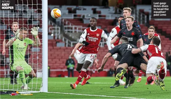  ??  ?? PICTURE: ANDY HOOPER
Last gasp: Holes dives to head the equaliser past Leno