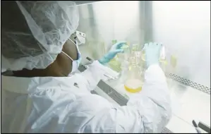 ?? ASSOCIATED PRESS ?? This May photo provided by Eli Lilly, a researcher tests possible COVID-19 antibodies in a laboratory in Indianapol­is.