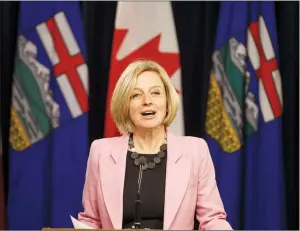  ?? CP PHOTO JASON FRANSON ?? Premier Rachel Notley speaks to media before the Speech from the Throne, in Edmonton on Thursday.