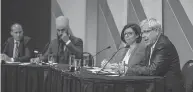  ?? LIAM RICHARDS / POSTMEDIA NEWS ?? From left, Guy Caron, Jagmeet Singh, Niki Ashton and Charlie Angus take part in the fifth debate for NDP federal leadership candidates on Tuesday in Saskatoon.