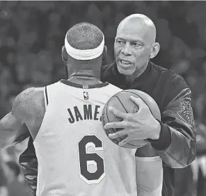  ?? GARY A. VASQUEZ/ USA TODAY SPORTS ?? Kareem Abdul- Jabbar says of LeBron James: “LeBron makes me love the game again. And he makes me proud to be part of an ever- widening group of athletes who actively care about their community.”