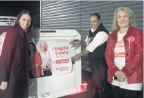  ?? PHOTO: DAISY HUDSON ?? Flying high . . . Airport Shuttles Dunedin Ltd manager Divesh Pratap got to thank Prime Minister Jacinda Ardern (left) in person for the wage subsidy when she landed in Dunedin last night. The pair are pictured with Labour’s Taieri candidate, Ingrid Leary.